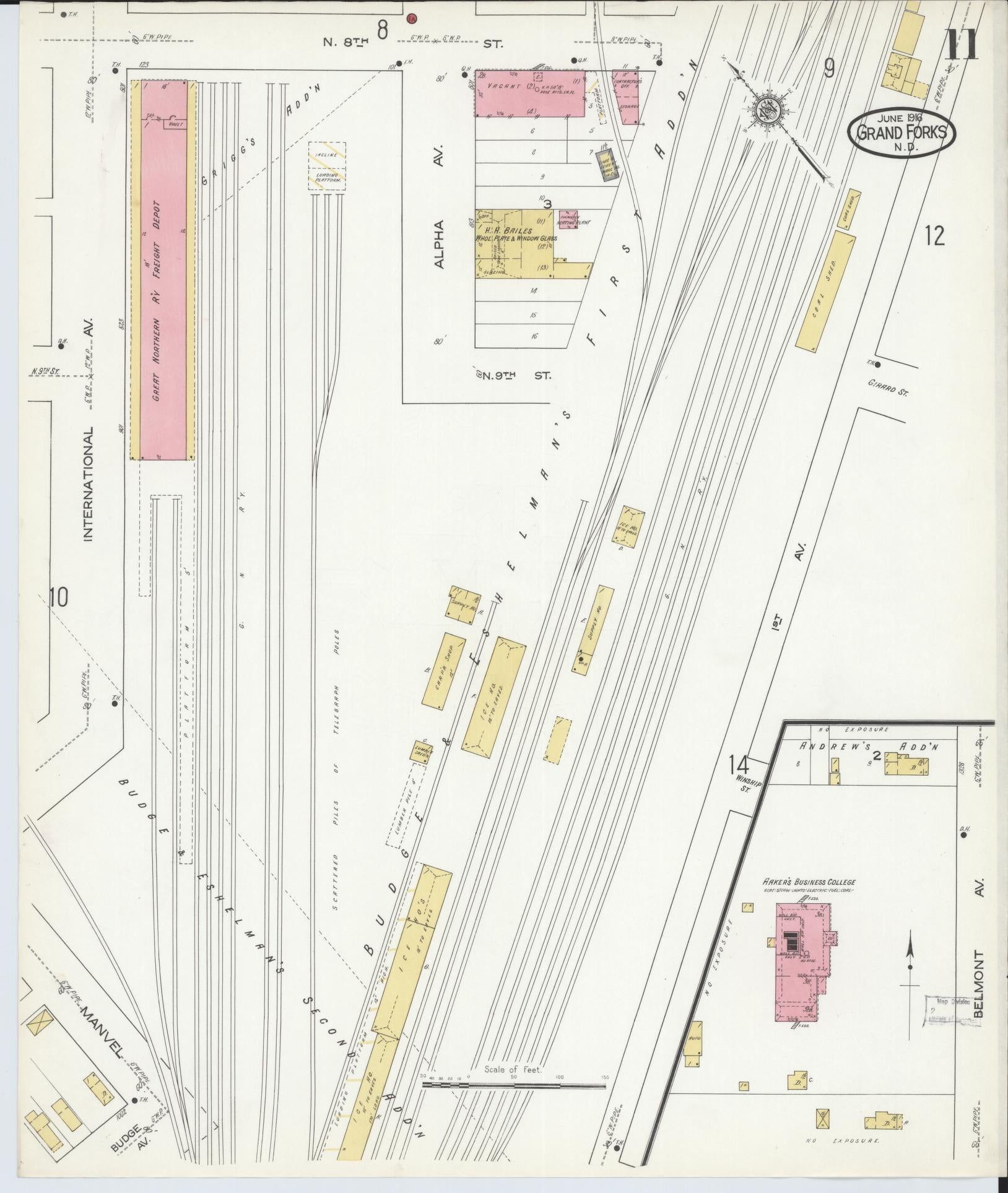 Sanborn Fire Insurance Map from Grand Forks, Grand Forks County, North Dakota (1916), Sheet #0011 - Complete Map Set gallery image, historic Sanborn map, vintage wall art, North Dakota North Dakota