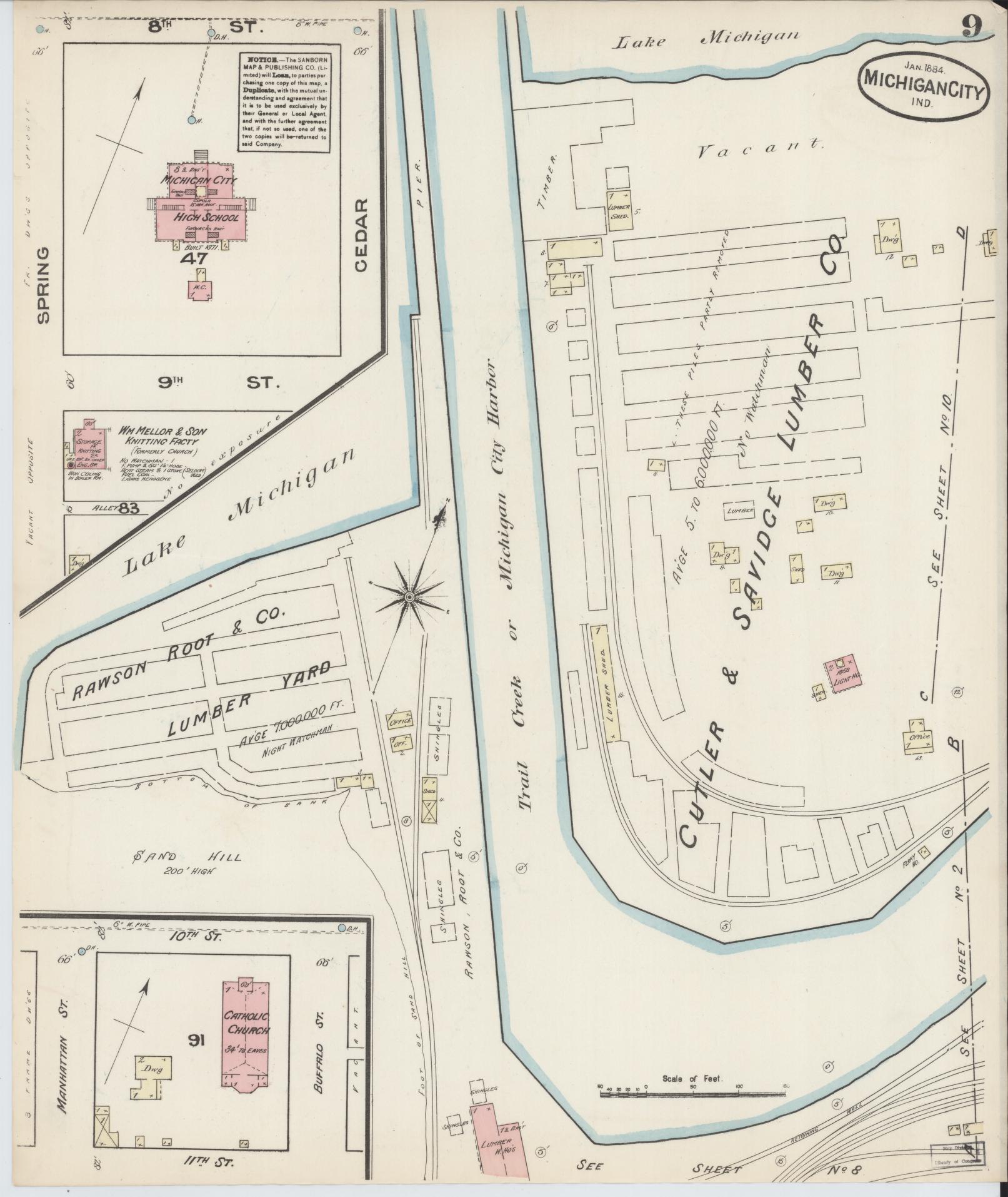 Sanborn Fire Insurance Map from Michigan City, La Porte  County, Indiana (1884), Sheet #0009 - Complete Map Set gallery image, historic Sanborn map, vintage wall art, Michigan Michigan