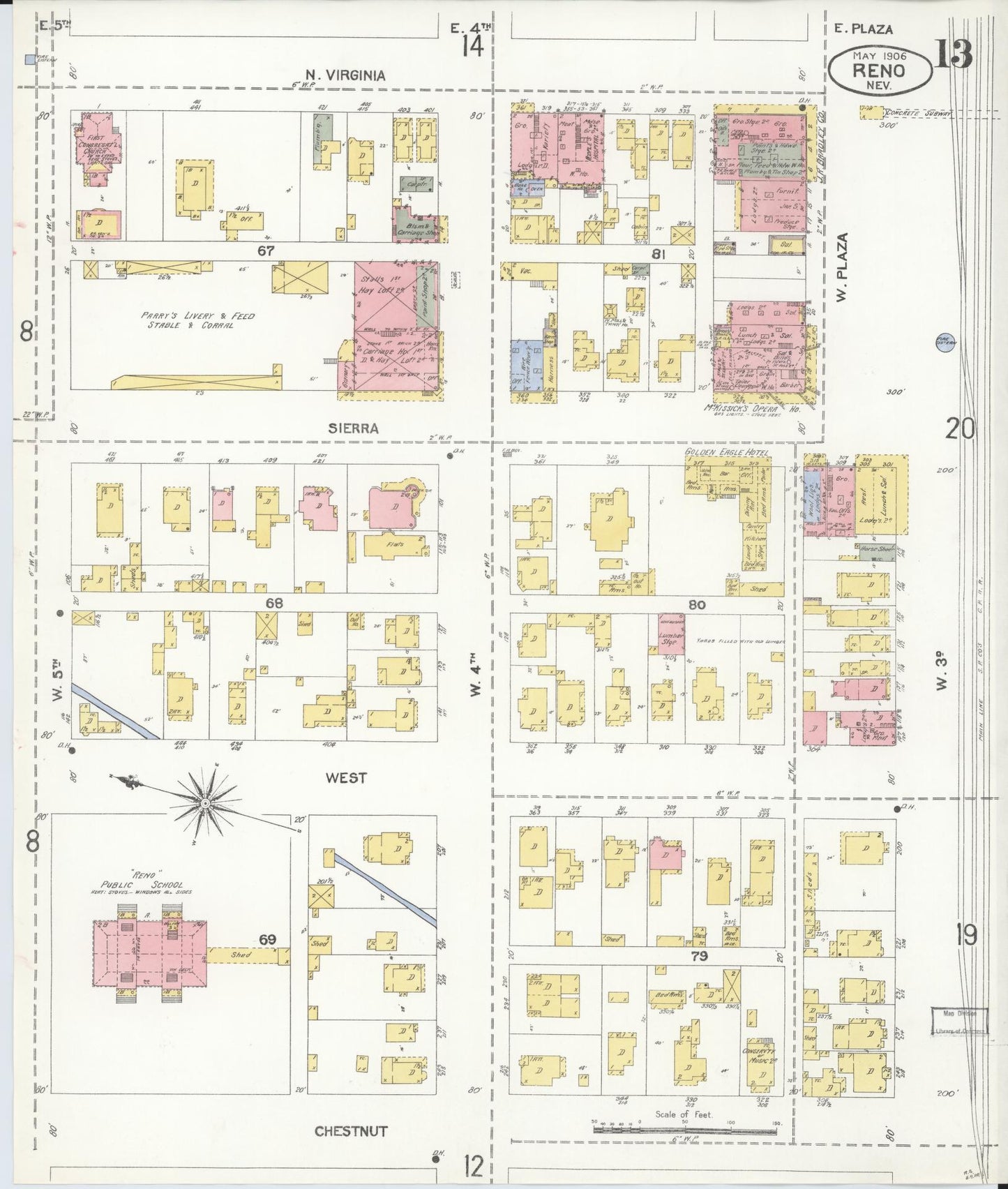 Sanborn Fire Insurance Map from Reno, Washoe County, Nevada (1906), Sheet #0013 - Historic Sanborn Fire Insurance Map Print, vintage old map wall art, antique decor, genealogy gift, Nevada Nevada map