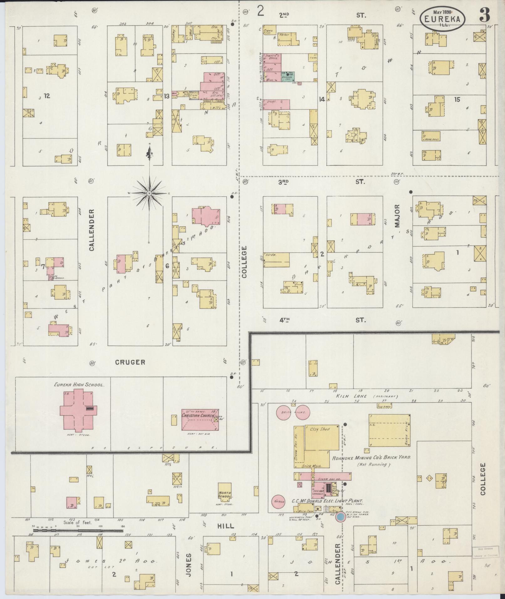 Sanborn Fire Insurance Map from Eureka, Woodford County, Illinois (1898), Sheet #0003 - Historic Sanborn Fire Insurance Map Print, vintage old map wall art, antique decor, genealogy gift, Illinois Illinois map