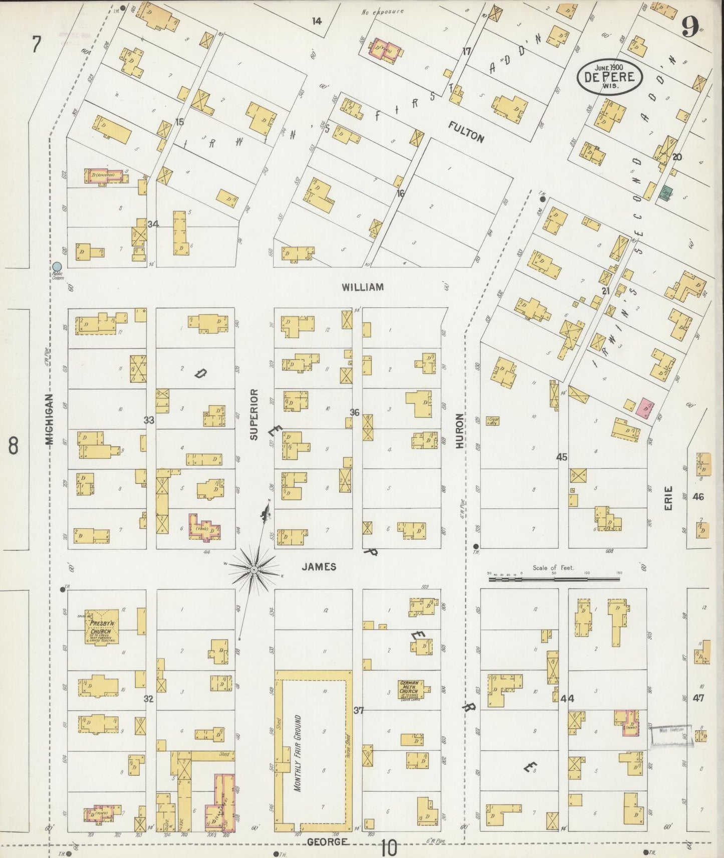 Sanborn Fire Insurance Map from De Pere, Brown County, Wisconsin (1900), Sheet #0009 - Historic Sanborn Fire Insurance Map Print, vintage old map wall art, antique decor, genealogy gift, Wisconsin Wisconsin map