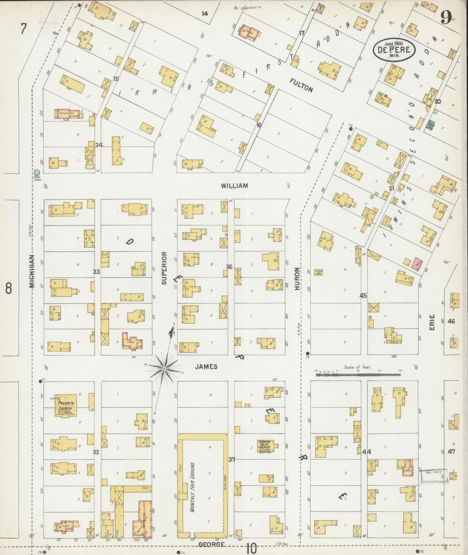 Sanborn Fire Insurance Map from De Pere, Brown County, Wisconsin (1900), Sheet #0009 - Historic Sanborn Fire Insurance Map Print, vintage old map wall art, antique decor, genealogy gift, Wisconsin Wisconsin map