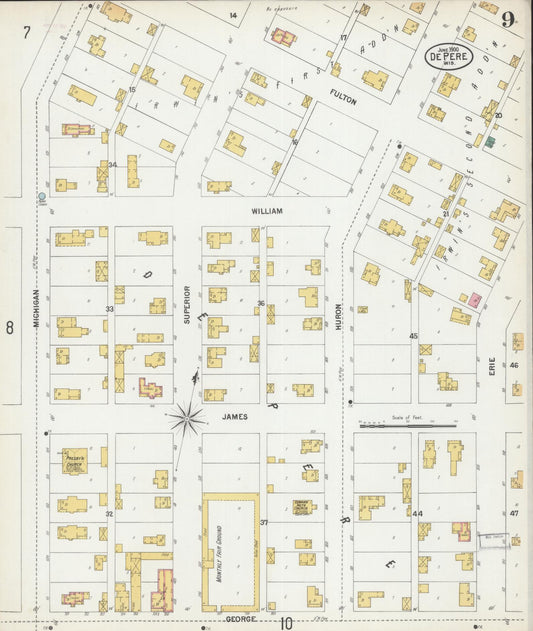 Sanborn Fire Insurance Map from De Pere, Brown County, Wisconsin (1900), Sheet #0009 - Historic Sanborn Fire Insurance Map Print, vintage old map wall art, antique decor, genealogy gift, Wisconsin Wisconsin map
