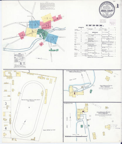 Sanborn Fire Insurance Map from Middlebury, Addison County, Vermont (1905), Sheet #0001 - Complete Map Set gallery image, historic Sanborn map, vintage wall art, Vermont Vermont