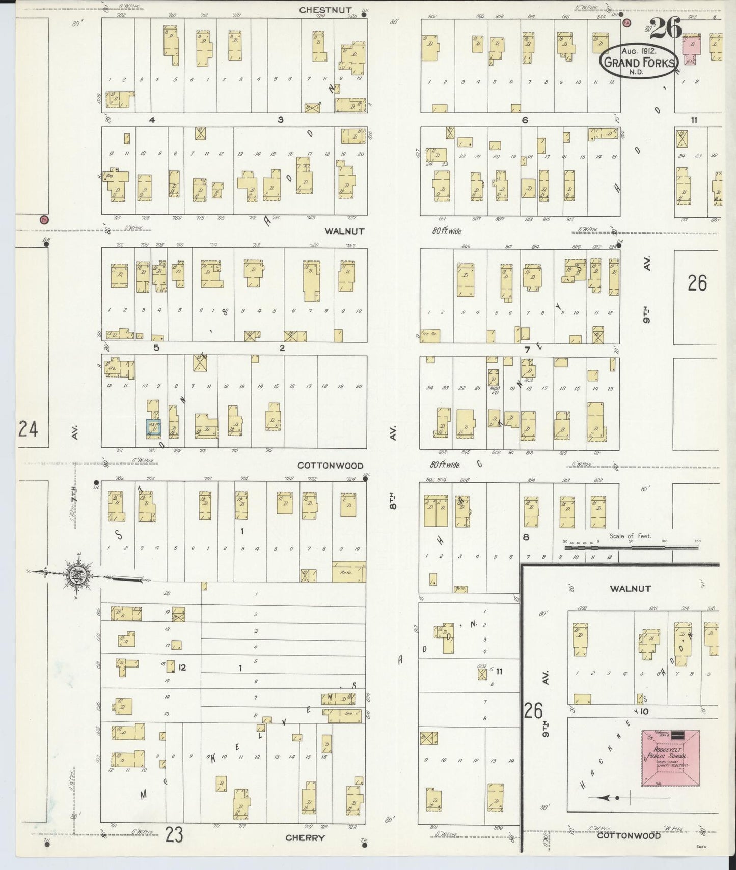 Sanborn Fire Insurance Map from Grand Forks, Grand Forks County, North Dakota (1912), Sheet #0026 - Complete Map Set gallery image, historic Sanborn map, vintage wall art, North Dakota North Dakota