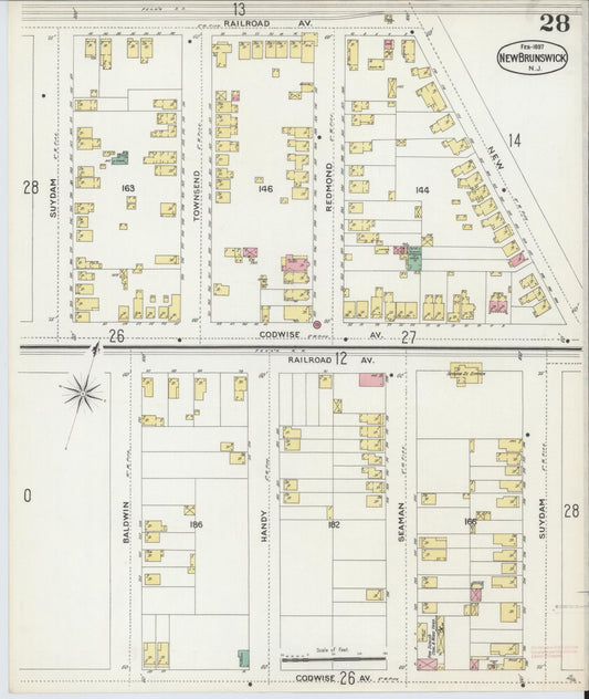 Sanborn Fire Insurance Map from New Brunswick, Middlesex County, New Jersey (1897), Sheet #0028 - Historic Sanborn Fire Insurance Map Print, vintage old map wall art, antique decor, genealogy gift, New Jersey New Jersey map