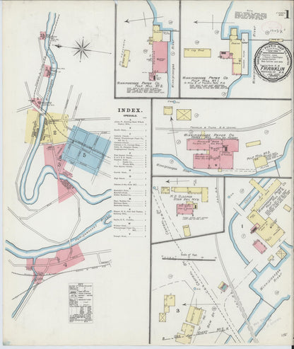 Sanborn Fire Insurance Map from Franklin, Merrimack County, New Hampshire (1892), Sheet #0001 - Complete Map Set gallery image, historic Sanborn map, vintage wall art, New Hampshire New Hampshire