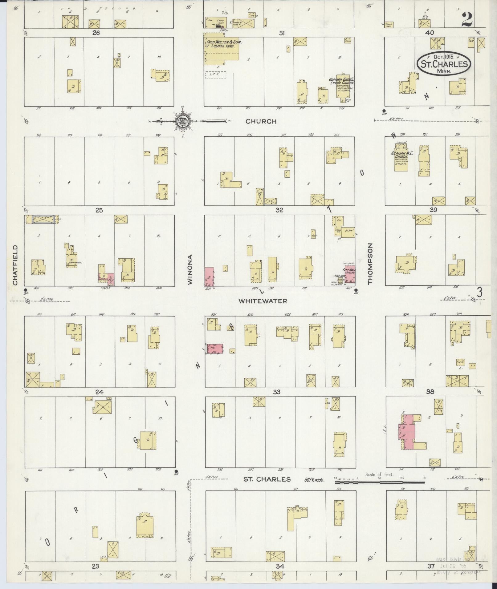 Sanborn Fire Insurance Map from Saint Charles, Winona County, Minnesota (1915), Sheet #0002 - Complete Map Set gallery image, historic Sanborn map, vintage wall art, Minnesota Minnesota