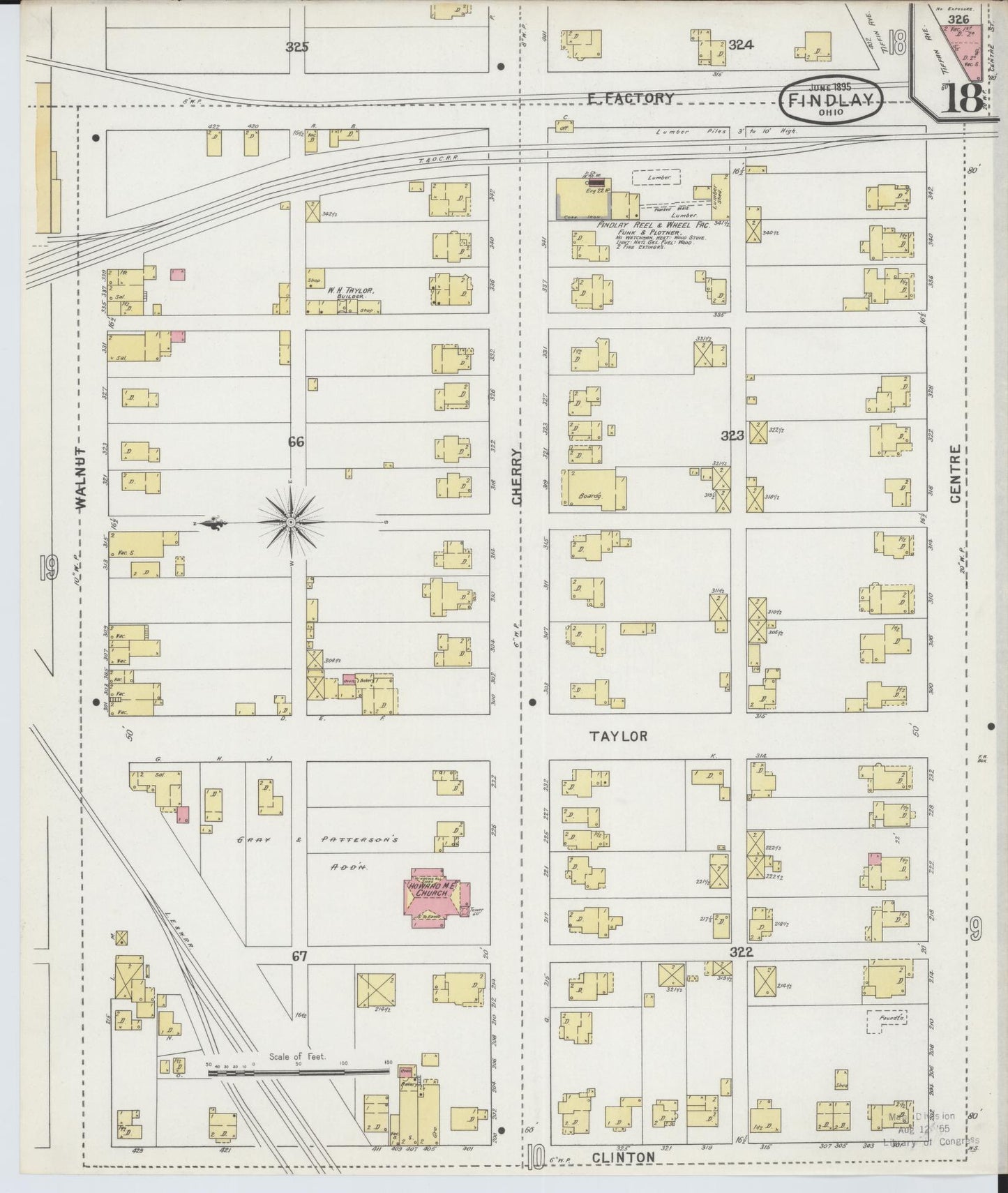 Sanborn Fire Insurance Map from Findlay, Hancock County, Ohio (1895), Sheet #0018 - Historic Sanborn Fire Insurance Map Print, vintage old map wall art, antique decor, genealogy gift, Ohio Ohio map