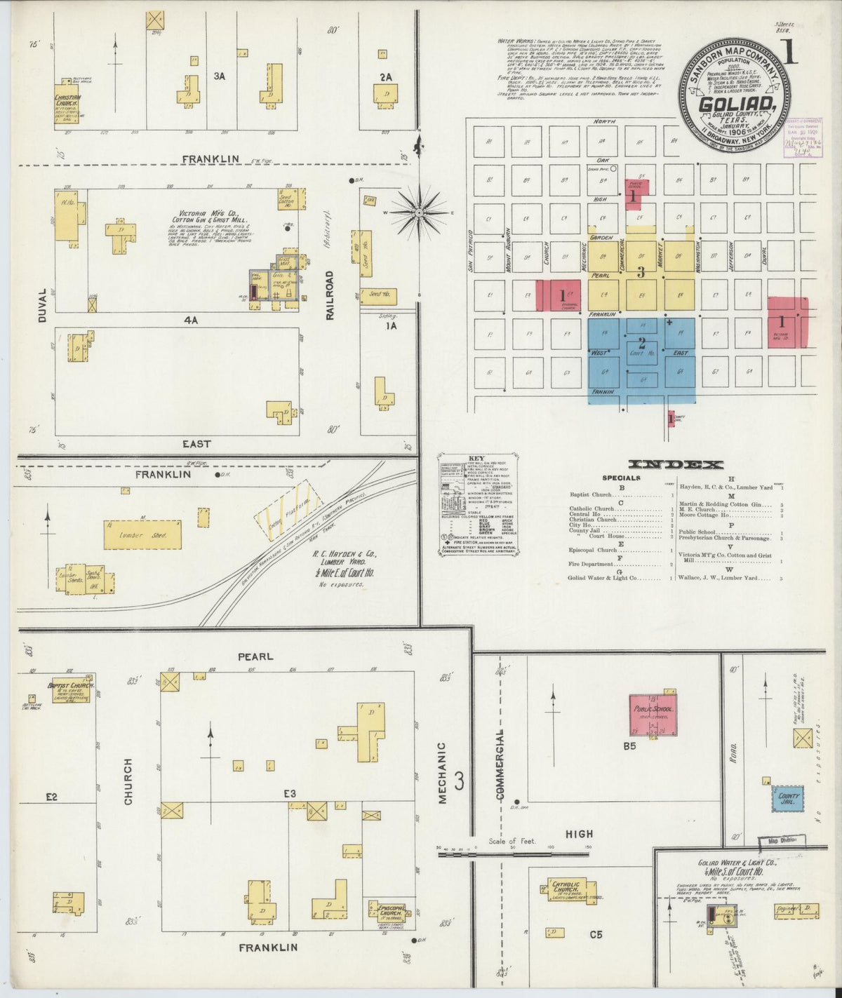 Sanborn Fire Insurance Map from Goliad, Goliad County, Texas (1906), Sheet #0001 - Complete Map Set gallery image, historic Sanborn map, vintage wall art, Texas Texas