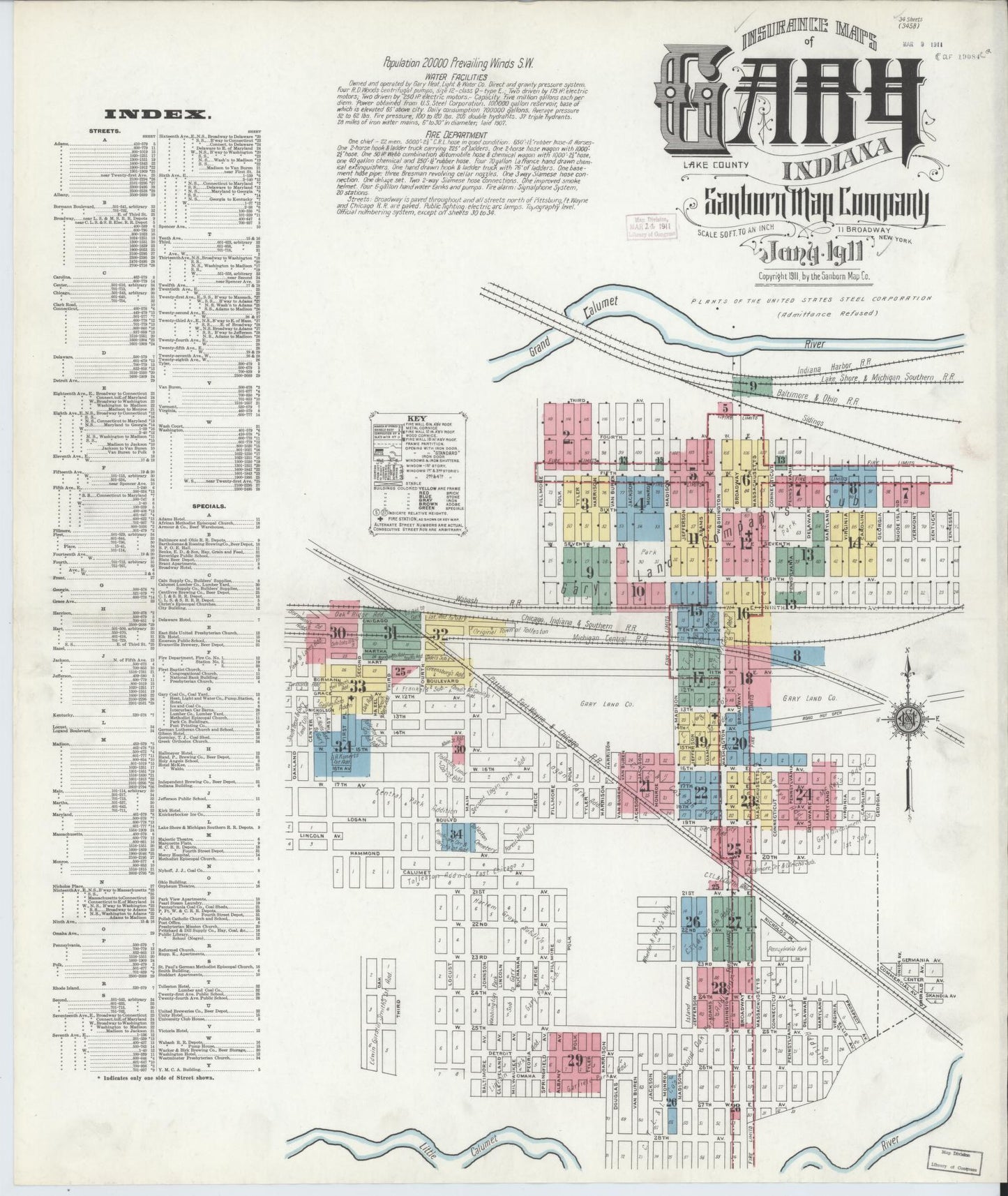 Sanborn Fire Insurance Map from Gary, Lake County, Indiana (1911), Sheet #0001 - Historic Sanborn Fire Insurance Map Print, vintage old map wall art, antique decor, genealogy gift, Indiana Indiana map