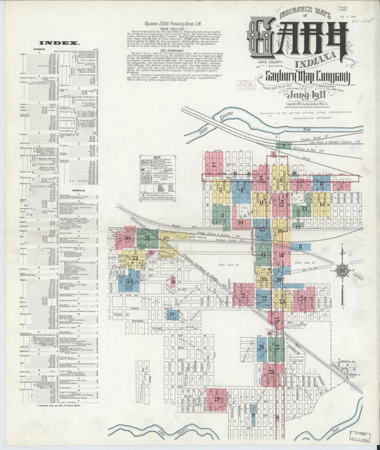 Sanborn Fire Insurance Map from Gary, Lake County, Indiana (1911), Sheet #0001 - Historic Sanborn Fire Insurance Map Print, vintage old map wall art, antique decor, genealogy gift, Indiana Indiana map