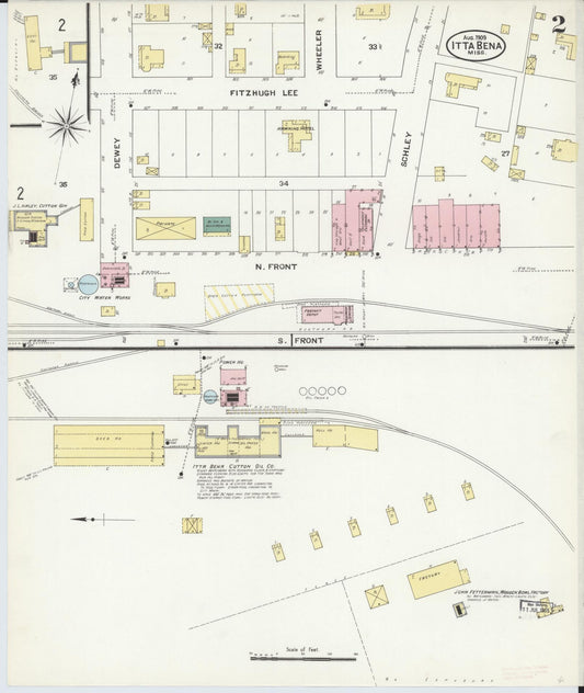 Sanborn Fire Insurance Map from Itta Bena, Leflore County, Mississippi (1909), Sheet #0002 - Historic Sanborn Fire Insurance Map Print, vintage old map wall art, antique decor, genealogy gift, Mississippi Mississippi map