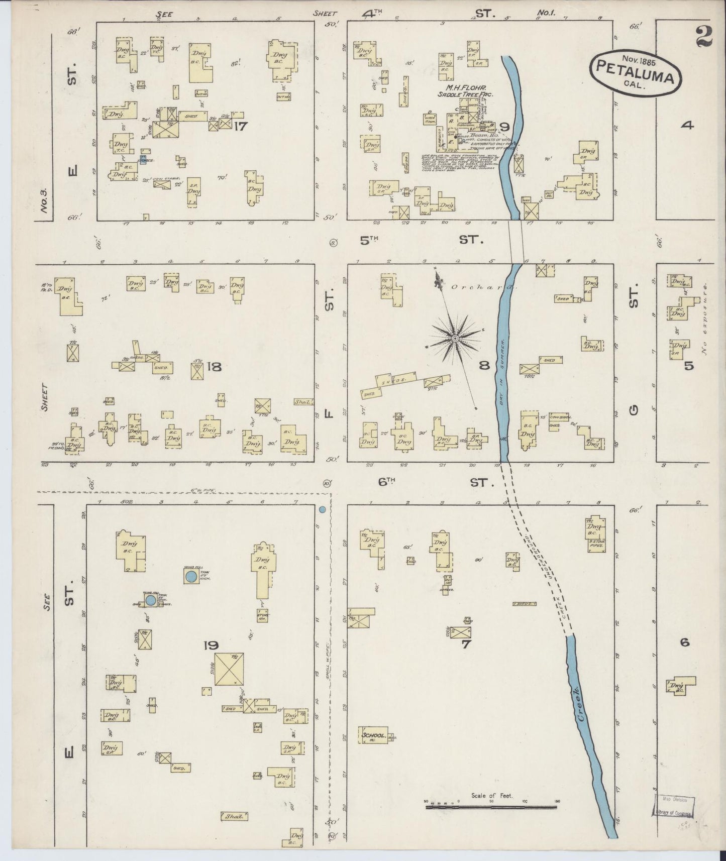 Sanborn Fire Insurance Map from Petaluma, Sonoma County, California (1885), Sheet #0002 - Complete Map Set gallery image, historic Sanborn map, vintage wall art, California California