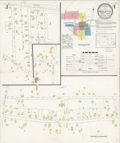 Sanborn Fire Insurance Map from Roulette, Potter County, Pennsylvania (1930), Sheet #0001 - Historic Sanborn Fire Insurance Map Print, vintage old map wall art, antique decor, genealogy gift, Pennsylvania Pennsylvania map