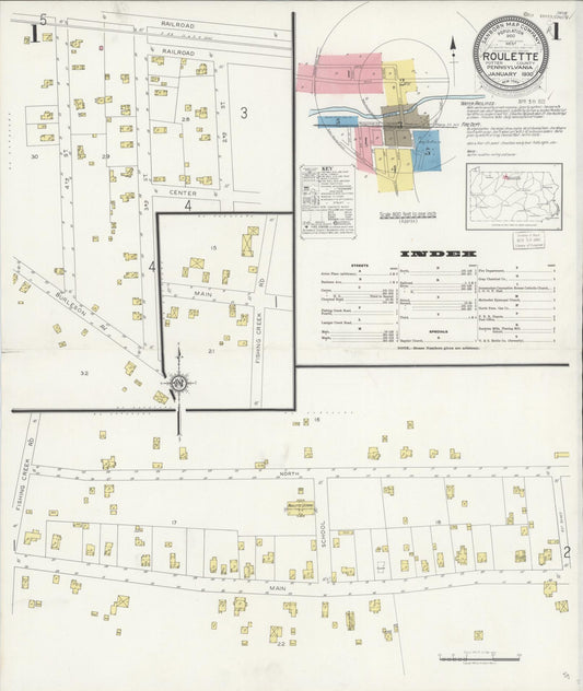 Sanborn Fire Insurance Map from Roulette, Potter County, Pennsylvania (1930), Sheet #0001 - Historic Sanborn Fire Insurance Map Print, vintage old map wall art, antique decor, genealogy gift, Pennsylvania Pennsylvania map