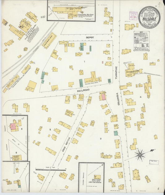 Sanborn Fire Insurance Map from Hillsdale, Columbia County, New York (1904), Sheet #0001 - Historic Sanborn Fire Insurance Map Print, vintage old map wall art, antique decor, genealogy gift, New York New York map