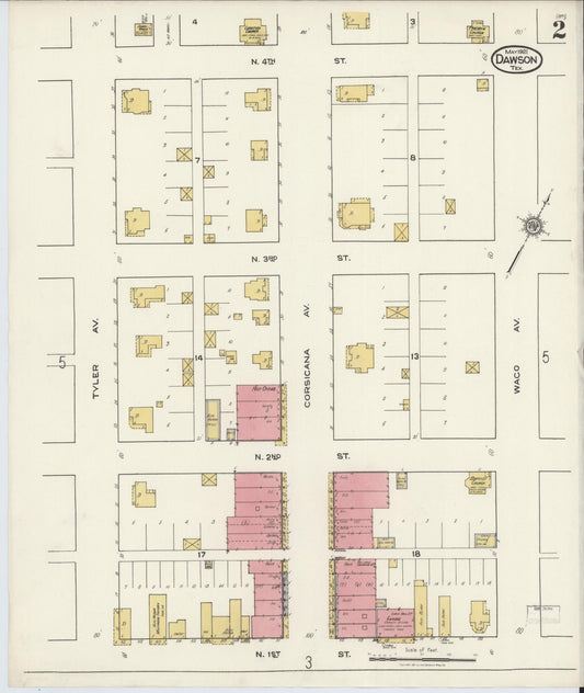 Sanborn Fire Insurance Map from Dawson, Navarro County, Texas (1921), Sheet #0002 - Historic Sanborn Fire Insurance Map Print, vintage old map wall art, antique decor, genealogy gift, Texas Texas map