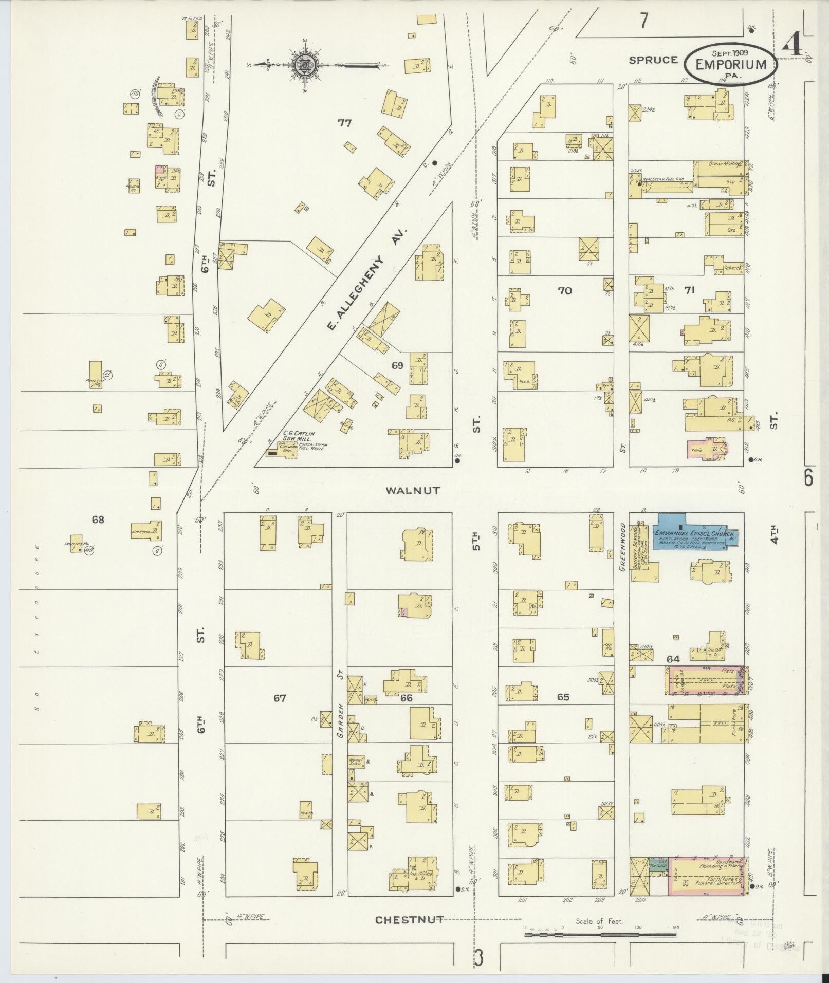 Sanborn Fire Insurance Map from Emporium, Cameron County, Pennsylvania (1909), Sheet #0004 - Historic Sanborn Fire Insurance Map Print, vintage old map wall art, antique decor, genealogy gift, Pennsylvania Pennsylvania map
