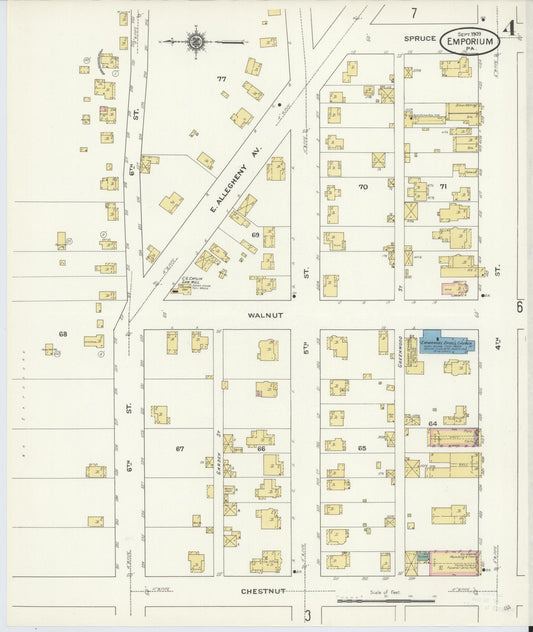 Sanborn Fire Insurance Map from Emporium, Cameron County, Pennsylvania (1909), Sheet #0004 - Historic Sanborn Fire Insurance Map Print, vintage old map wall art, antique decor, genealogy gift, Pennsylvania Pennsylvania map