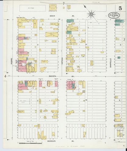 Sanborn Fire Insurance Map from Pierre, Hughes County, South Dakota (1903), Sheet #0005 - Complete Map Set gallery image, historic Sanborn map, vintage wall art, South Dakota South Dakota