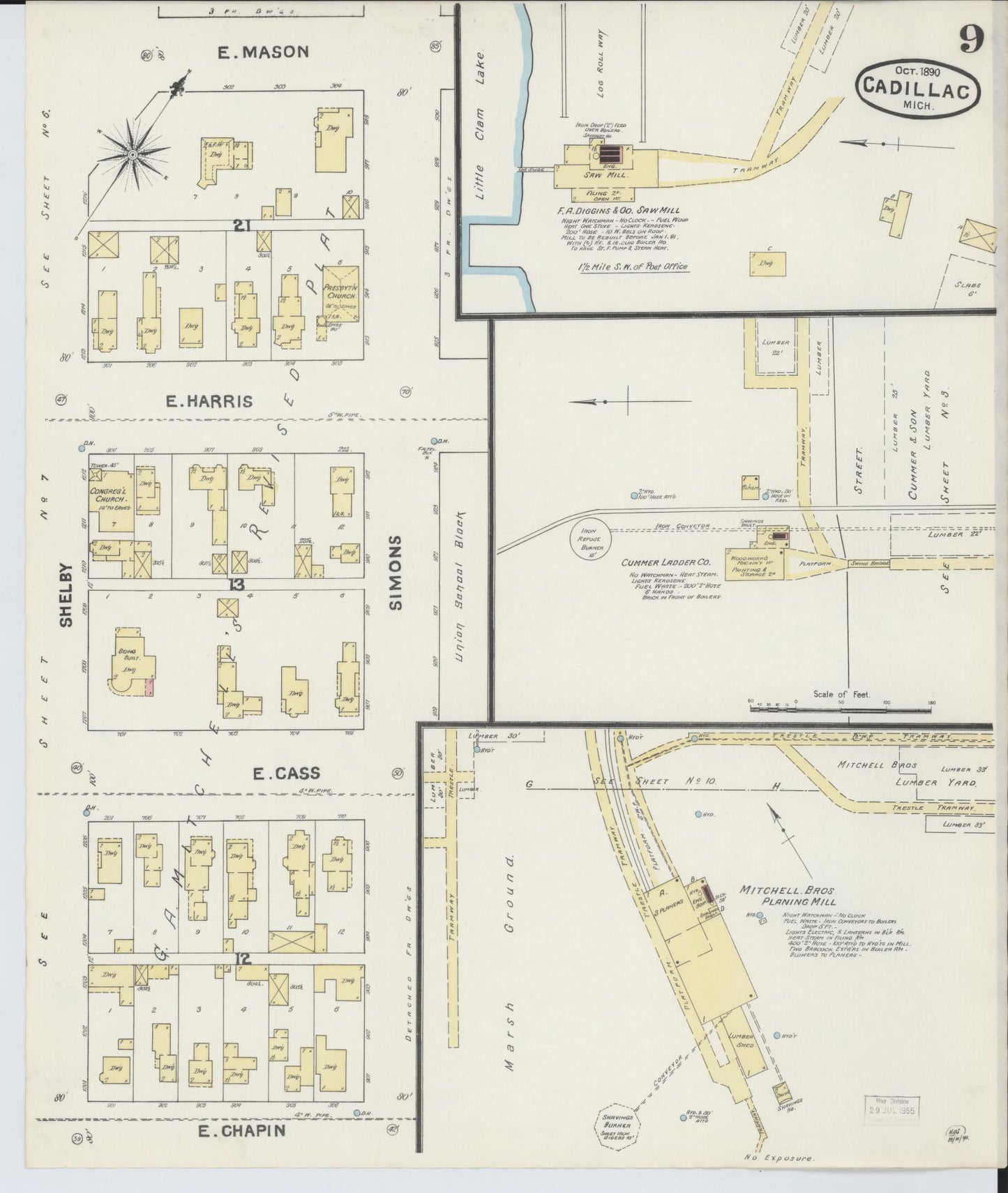 Sanborn Fire Insurance Map from Cadillac, Wexford County, Michigan (1890), Sheet #0009 - Complete Map Set gallery image, historic Sanborn map, vintage wall art, Michigan Michigan