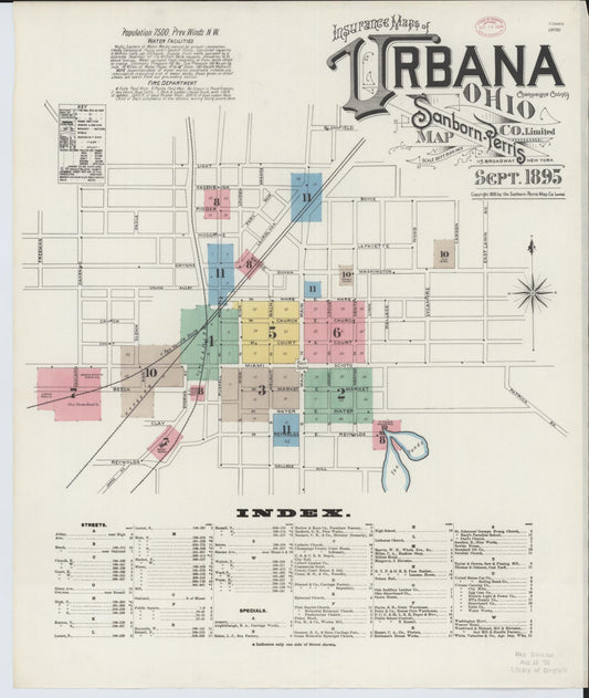 Sanborn Fire Insurance Map from Urbana, Champaign County, Ohio (1895), Sheet #0001 - Complete Map Set gallery image, historic Sanborn map, vintage wall art, Ohio Ohio