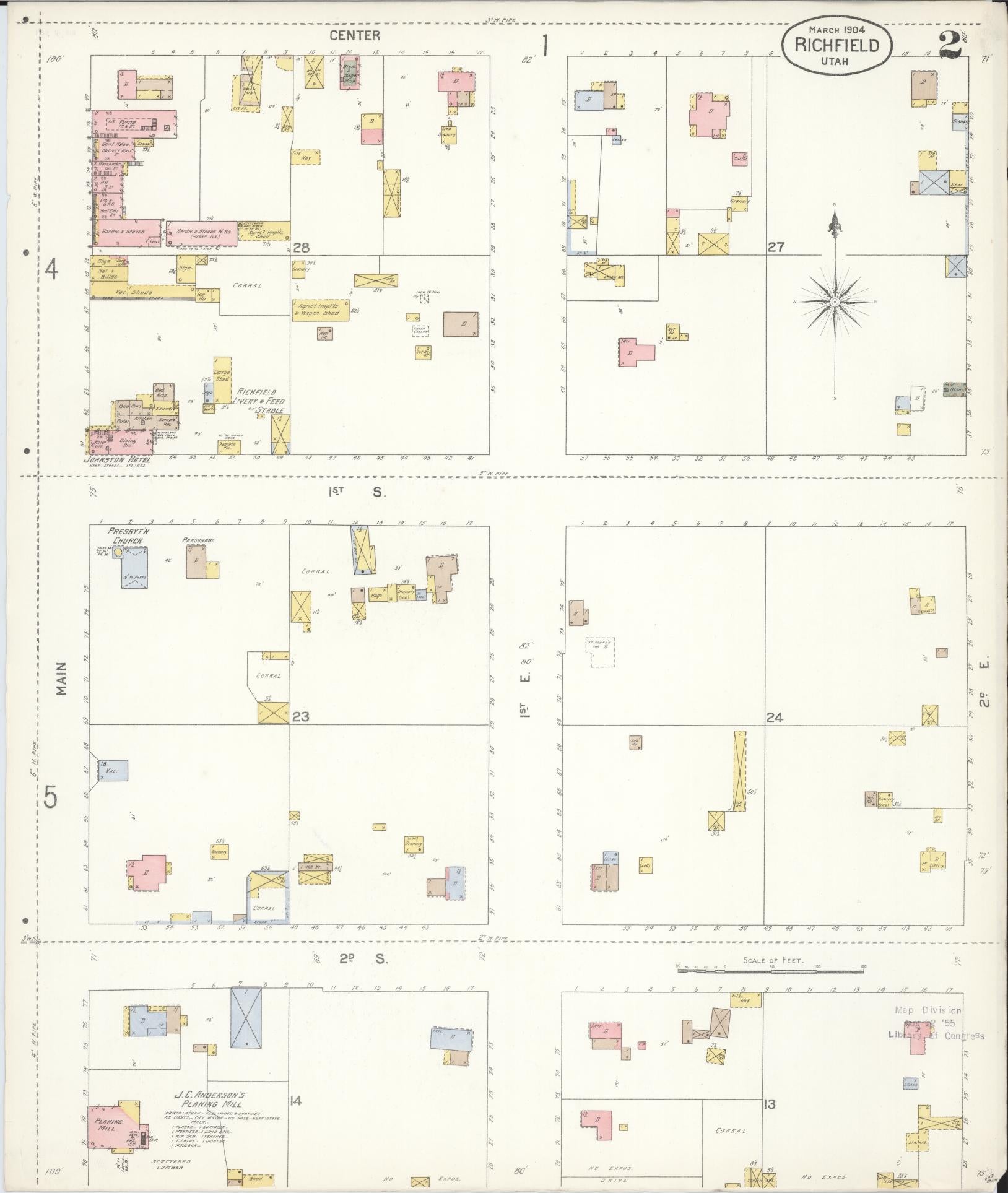 Sanborn Fire Insurance Map from Richfield, Sevier County, Utah (1904), Sheet #0002 - Historic Sanborn Fire Insurance Map Print, vintage old map wall art, antique decor, genealogy gift, Utah Utah map