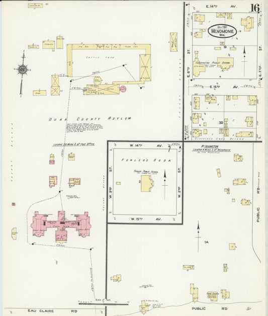 Sanborn Fire Insurance Map from Menomonie, Dunn County, Wisconsin (1910), Sheet #0016 - Historic Sanborn Fire Insurance Map Print, vintage old map wall art, antique decor, genealogy gift, Wisconsin Wisconsin map