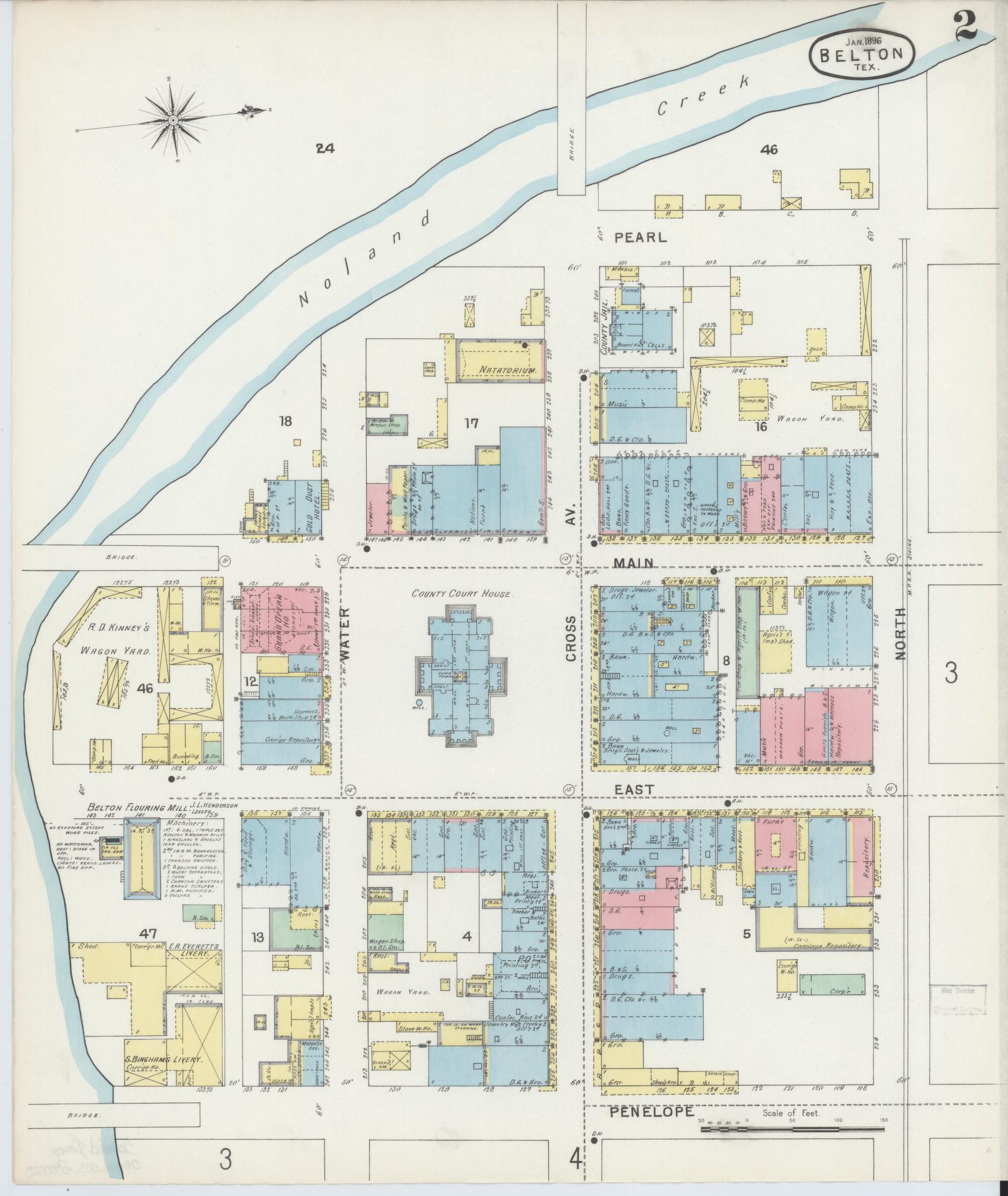Sanborn Fire Insurance Map from Belton, Bell County, Texas (1896), Sheet #0002 - Historic Sanborn Fire Insurance Map Print, vintage old map wall art, antique decor, genealogy gift, Texas Texas map