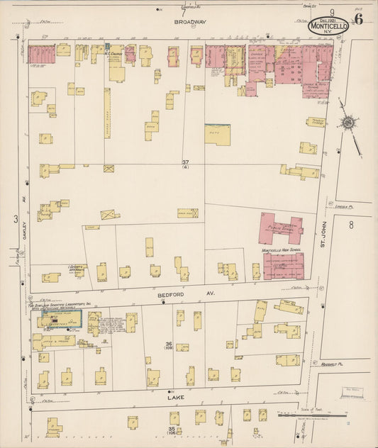 Sanborn Fire Insurance Map from Monticello, Sullivan County, New York (1921), Sheet #0006 - Historic Sanborn Fire Insurance Map Print, vintage old map wall art, antique decor, genealogy gift, New York New York map