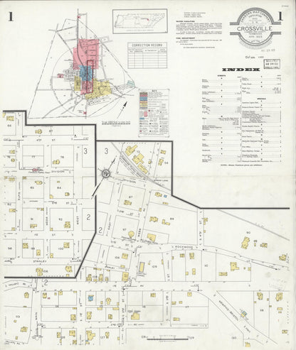 Sanborn Fire Insurance Map from Crossville, Cumberland County, Tennessee (1933), Sheet #0001 - Complete Map Set gallery image, historic Sanborn map, vintage wall art, Tennessee Tennessee