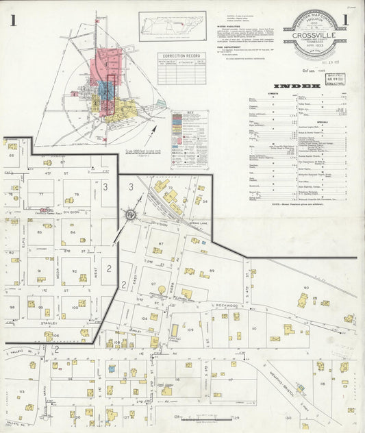 Sanborn Fire Insurance Map from Crossville, Cumberland County, Tennessee (1933), Sheet #0001 - Complete Map Set gallery image, historic Sanborn map, vintage wall art, Tennessee Tennessee