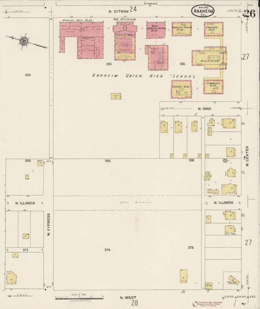 Sanborn Fire Insurance Map from Anaheim, Orange County, California (1922), Sheet #0026 - Historic Sanborn Fire Insurance Map Print, vintage old map wall art, antique decor, genealogy gift, California California map