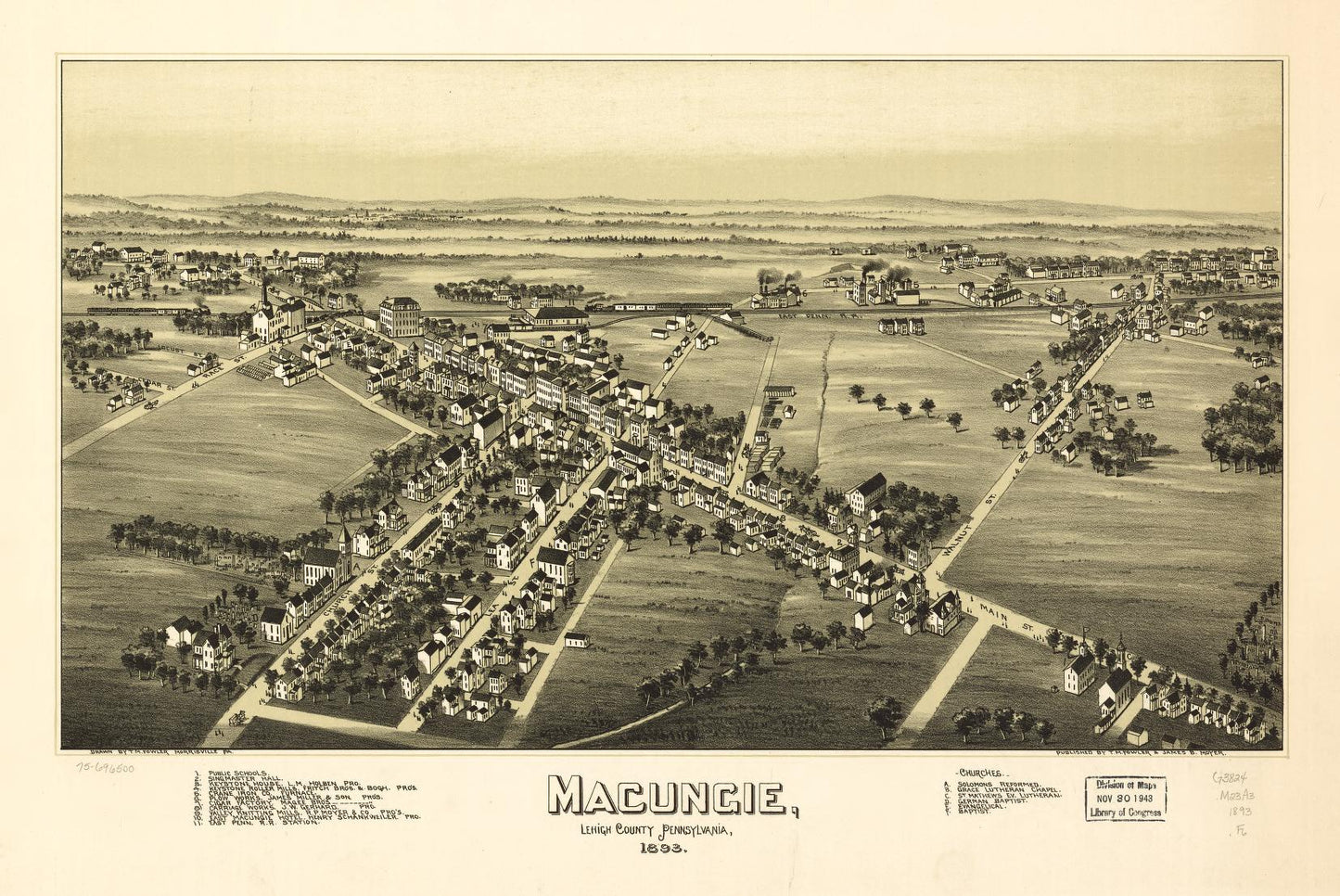 Macungie, Lehigh County, Pennsylvania, 1893. (1893) – Historic Bird’s-Eye View Panorama Print