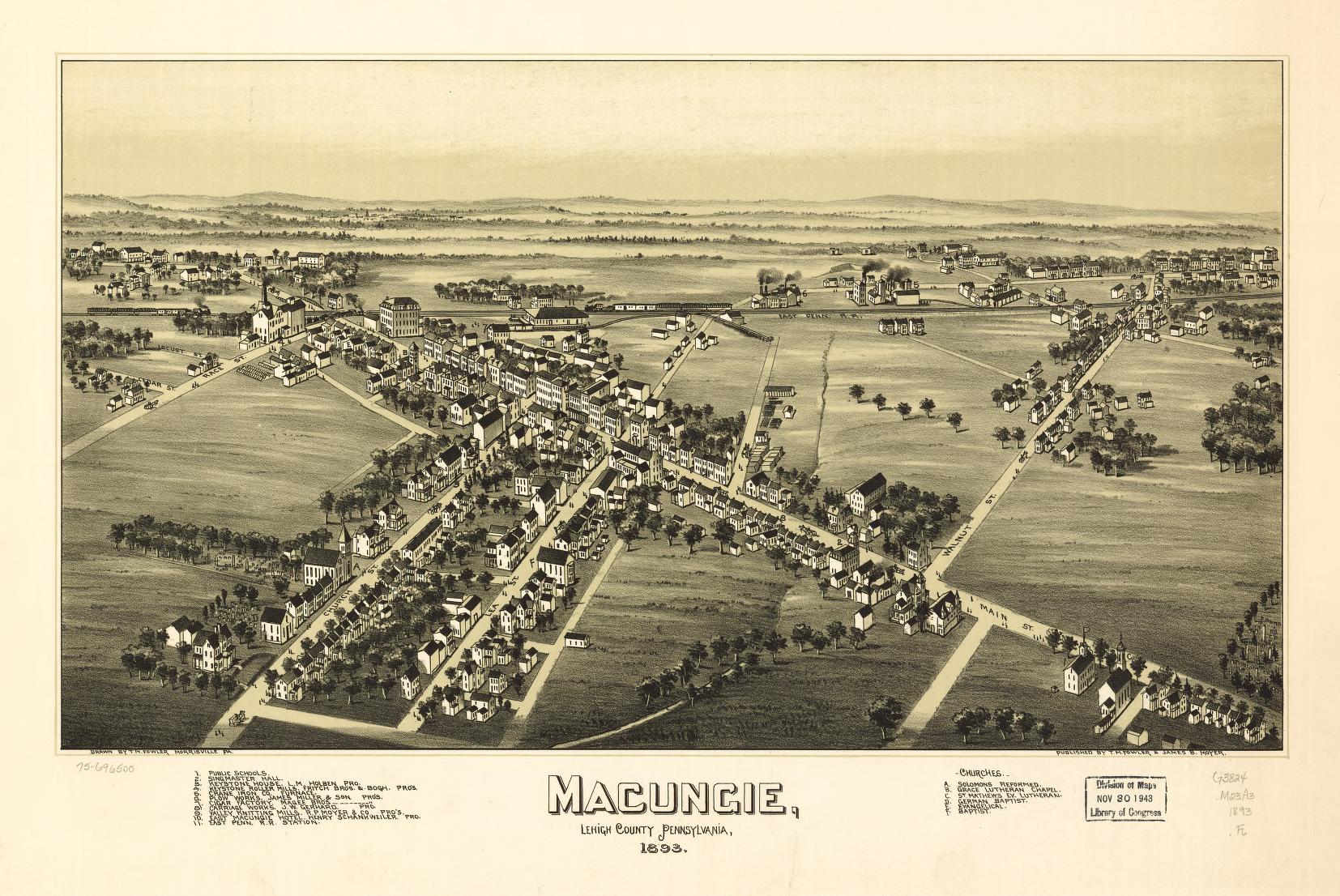 Macungie, Lehigh County, Pennsylvania, 1893. (1893) – Historic Bird’s-Eye View Panorama Print