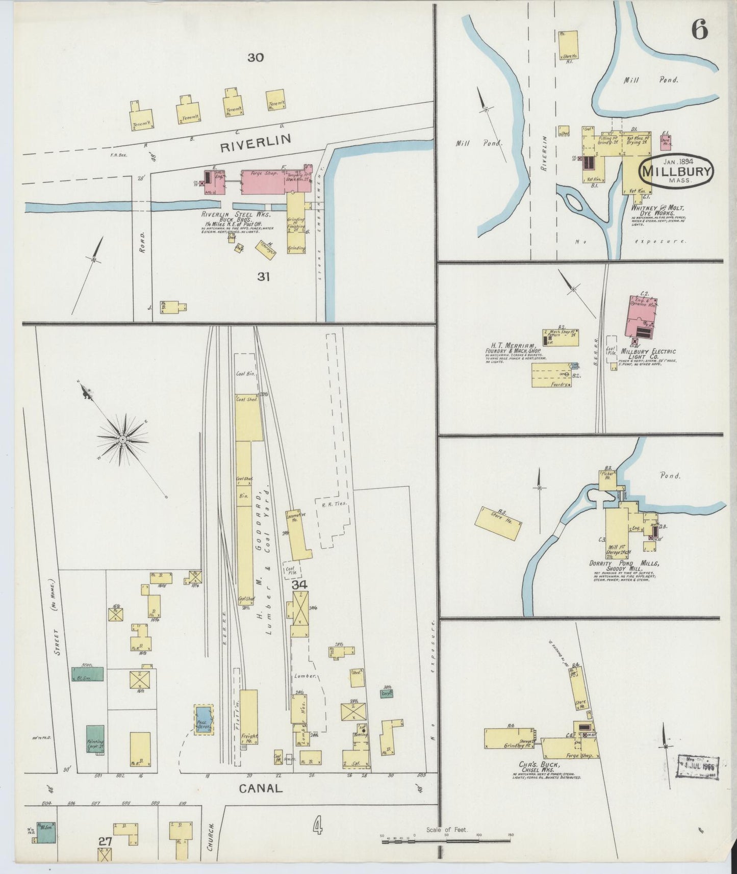 Sanborn Fire Insurance Map from Millbury, Worcester County, Massachusetts (1894), Sheet #0006 - Complete Map Set gallery image, historic Sanborn map, vintage wall art, Massachusetts Massachusetts