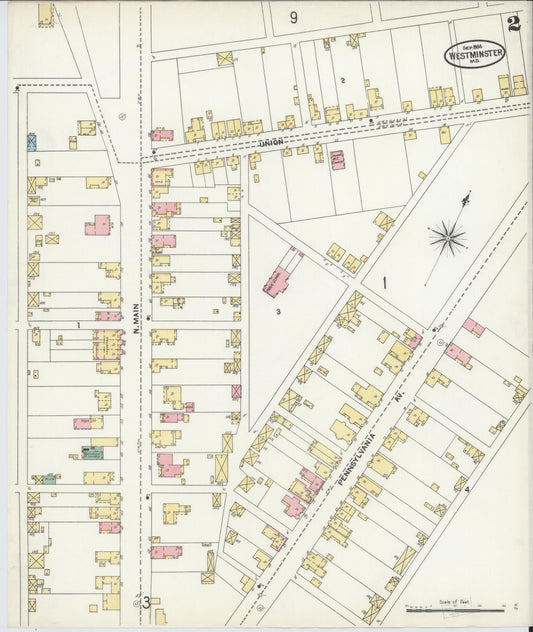 Sanborn Fire Insurance Map from Westminster, Carroll County, Maryland (1904), Sheet #0002 - Historic Sanborn Fire Insurance Map Print, vintage old map wall art