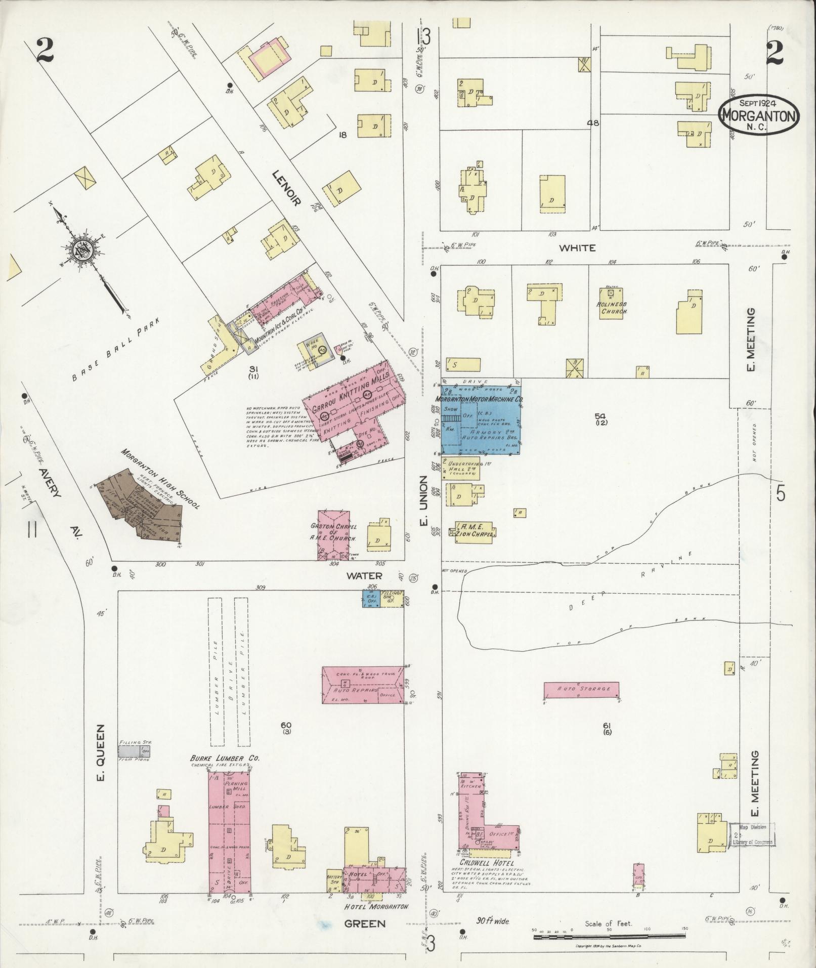 Sanborn Fire Insurance Map from Morganton, Burke County, North Carolina (1924), Sheet #0002 - Complete Map Set gallery image, historic Sanborn map, vintage wall art, North Carolina North Carolina