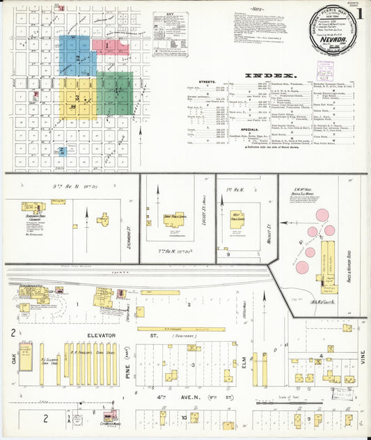 Sanborn Fire Insurance Map from Nevada, Story County, Iowa (1901), Sheet #0001 - Historic Sanborn Fire Insurance Map Print, vintage old map wall art