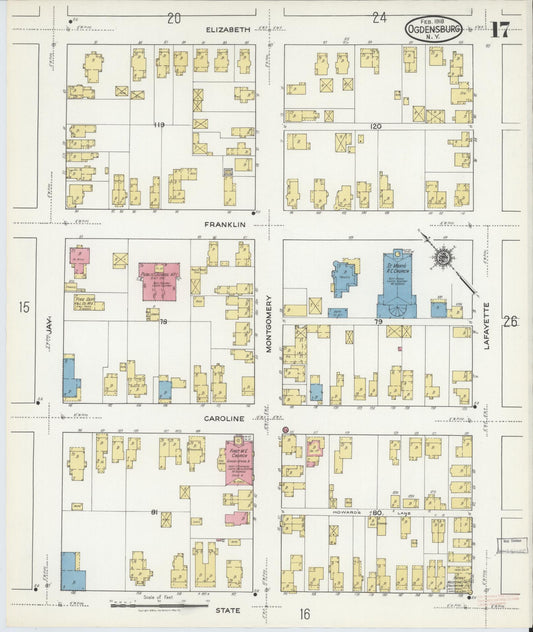 Sanborn Fire Insurance Map from Ogdensburg, St. Lawrence County, New York (1918), Sheet #0017 - Historic Sanborn Fire Insurance Map Print, vintage old map wall art, antique decor, genealogy gift, New York New York map