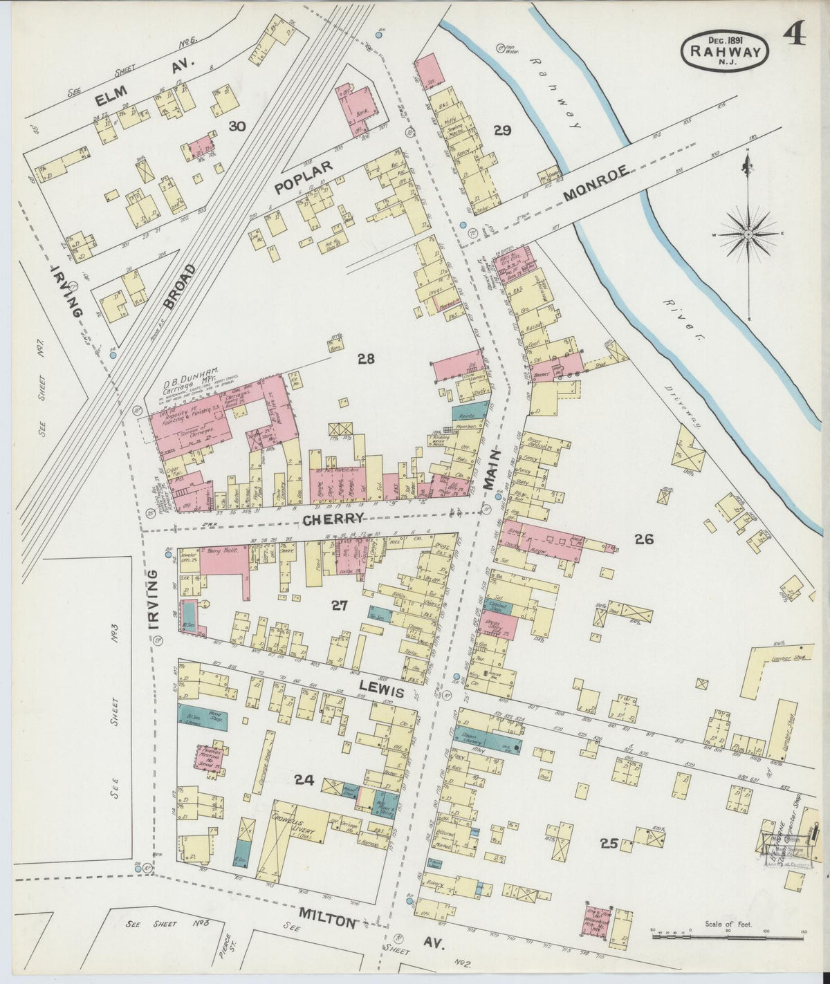 Sanborn Fire Insurance Map from Rahway, Union County, New Jersey (1891), Sheet #0004 - Complete Map Set gallery image, historic Sanborn map, vintage wall art, New Jersey New Jersey