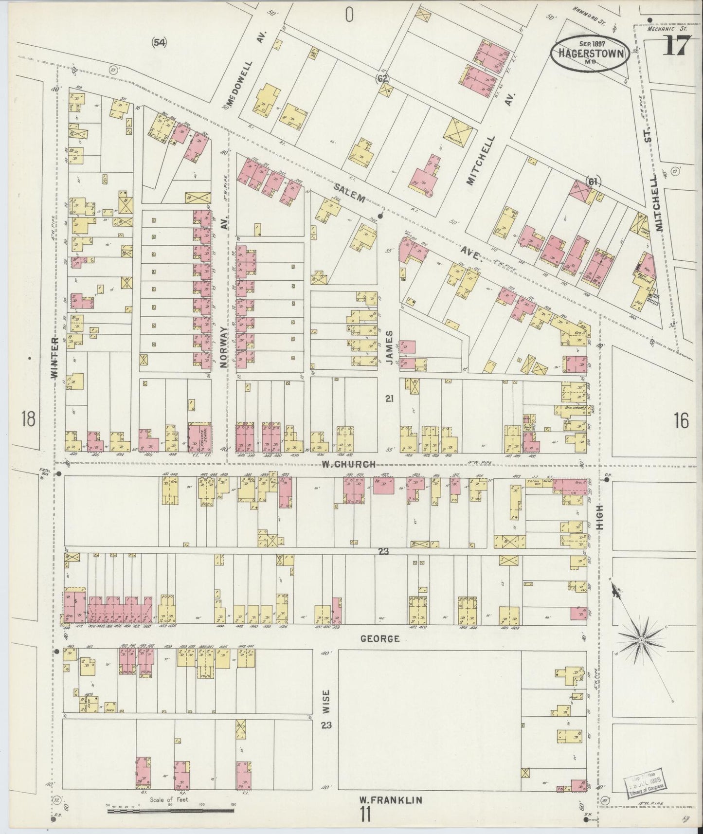 Washington, Maryland - 1897 - Sanborn Fire Insurance Map, Sheet #0017 - Historic Sanborn Fire Insurance Map Print, Washington Maryland 1897 0017 vintage old map wall art
