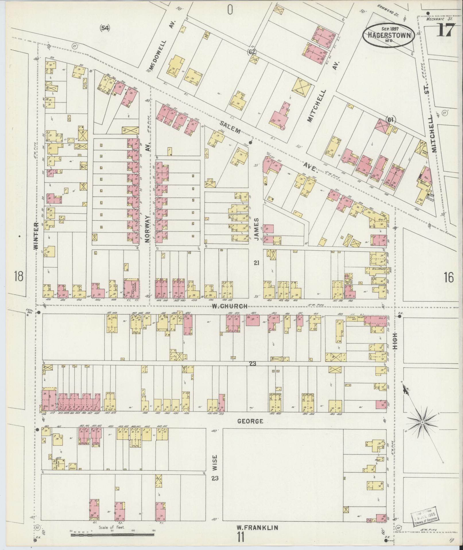Washington, Maryland - 1897 - Sanborn Fire Insurance Map, Sheet #0017 - Historic Sanborn Fire Insurance Map Print, Washington Maryland 1897 0017 vintage old map wall art