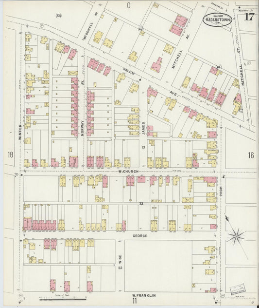 Washington, Maryland - 1897 - Sanborn Fire Insurance Map, Sheet #0017 - Historic Sanborn Fire Insurance Map Print, Washington Maryland 1897 0017 vintage old map wall art