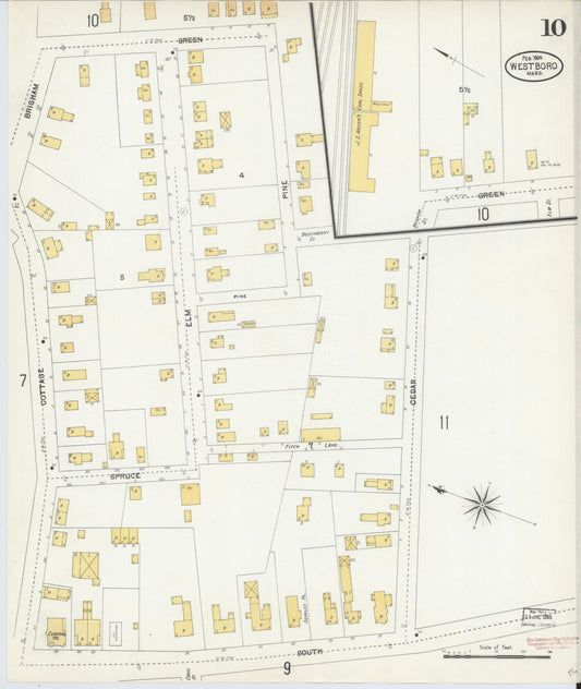 Sanborn Fire Insurance Map from Westboro, Worcester County, Massachusetts (1904), Sheet #0010 - Historic Sanborn Fire Insurance Map Print, vintage old map wall art, antique decor, genealogy gift, Massachusetts Massachusetts map