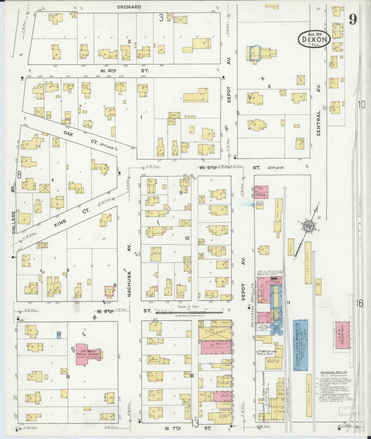 Sanborn Fire Insurance Map from Dixon, Lee County, Illinois (1918), Sheet #0009 - Complete Map Set gallery image, historic Sanborn map, vintage wall art, Illinois Illinois