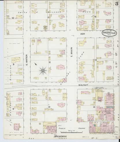 Sanborn Fire Insurance Map from Greenville, Darke County, Ohio (1887), Sheet #0003 - Historic Sanborn Fire Insurance Map Print, vintage old map wall art, antique decor, genealogy gift, Ohio Ohio map