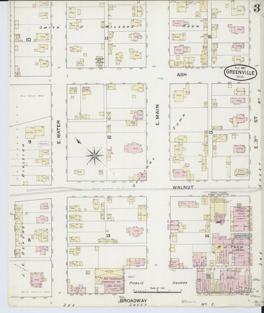 Sanborn Fire Insurance Map from Greenville, Darke County, Ohio (1887), Sheet #0003 - Historic Sanborn Fire Insurance Map Print, vintage old map wall art, antique decor, genealogy gift, Ohio Ohio map