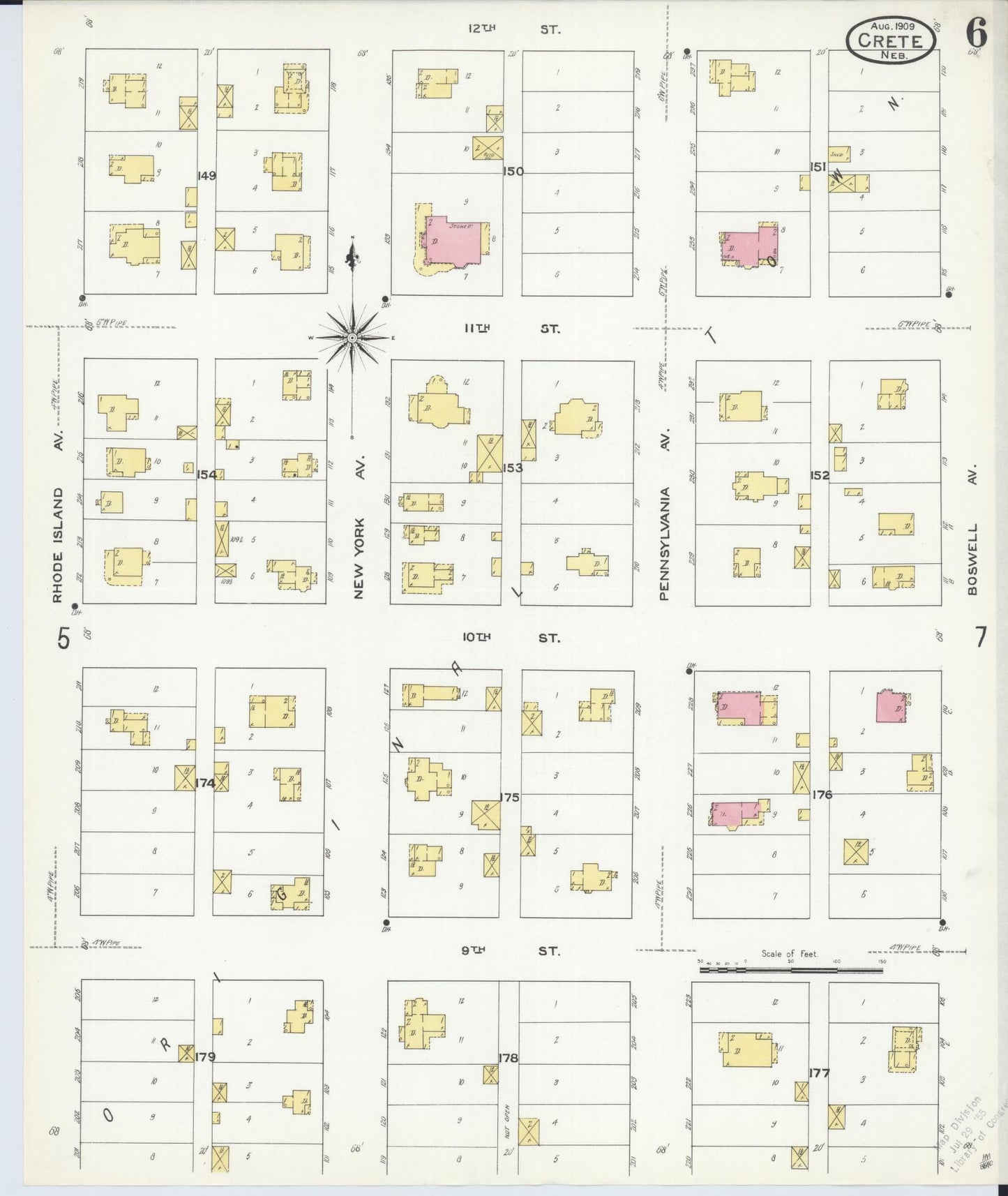 Sanborn Fire Insurance Map from Crete, Saline County, Nebraska (1909), Sheet #0006 - Complete Map Set gallery image, historic Sanborn map, vintage wall art, Nebraska Nebraska